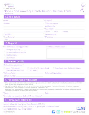 Norfolk and Waveney Health Trainer Referral Form