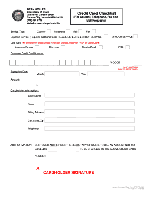 Nevada Secretary of State Credit Card Checklist