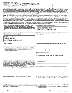 USPS Form 1583 Mail Delivery Authorization