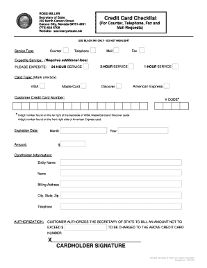 Nevada Secretary of State Credit Card Checklist