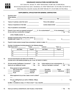 Supplemental Application for General Contractors