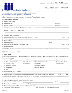 Specialty Non Profit Package Application