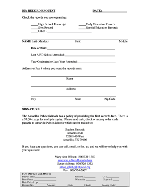 Amarillo ISD Record Request Form
