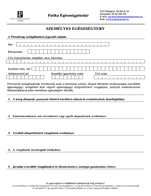 Personal Health Plan Form