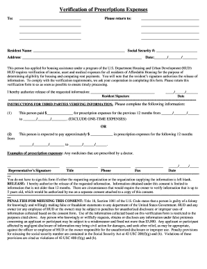 HUD Prescription Expenses Verification Form