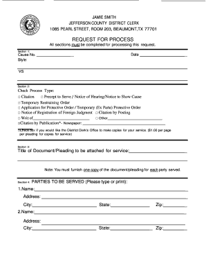 Texas Request for Process Form