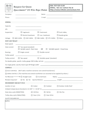 Request for Quote for Spacemaster SX Wire Rope Hoists