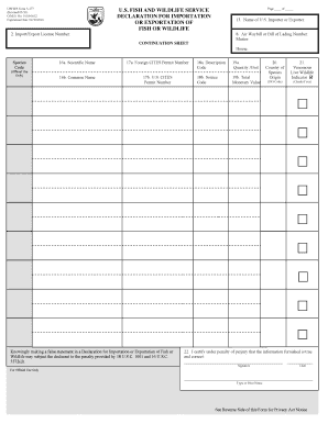 USFWS Form 3-177 Declaration for Importation or Exportation of Fish or Wildlife