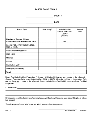 Parcel Count Form B