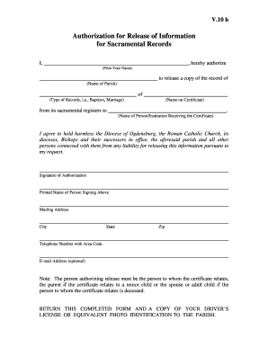 Authorization for Release of Sacramental Records
