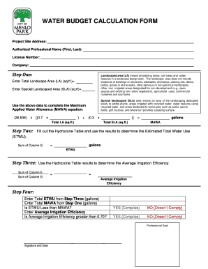 Water Budget Calculation Form