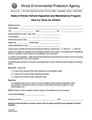 Illinois Race Car/Show Car Affidavit