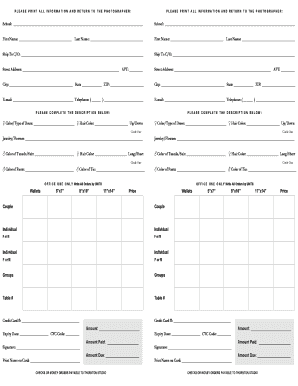 Photography Order Form