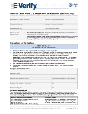 Referral Letter to DHS for Tentative Nonconfirmation