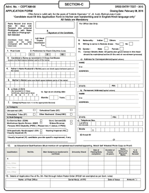 DRDO Entry Test Application Form