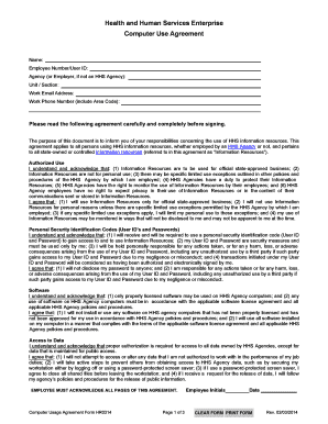 Texas Health and Human Services Computer Use Agreement