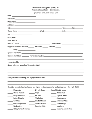 Christian Healing Ministries Personal Intake Form