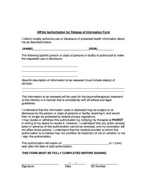 HIPAA Authorization for Release of Information Form