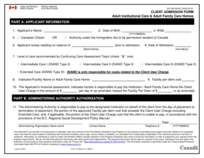 Client Admission Form for Adult Institutional Care