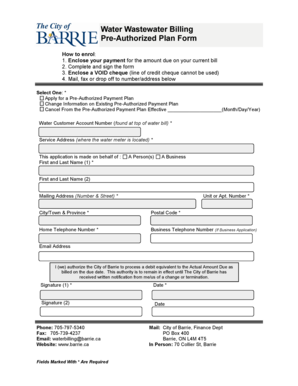 Water Wastewater Billing Pre-Authorized Plan Form