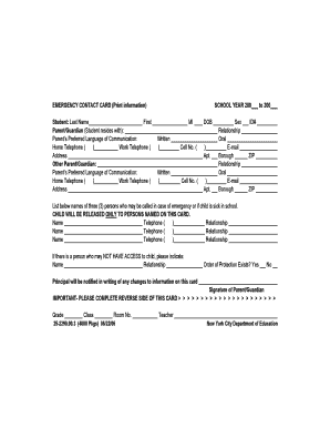 Emergency Contact Card