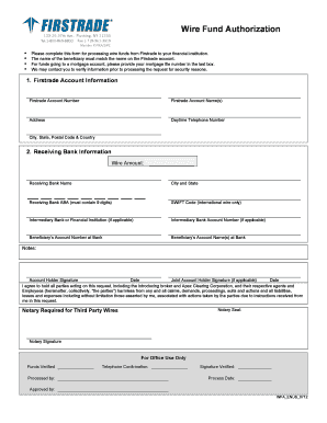 Wire Fund Authorization Form