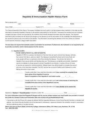 Hepatitis B Immunization Health History Form