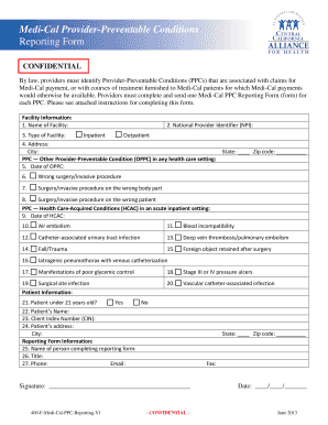 Medi-Cal Provider-Preventable Conditions Reporting Form