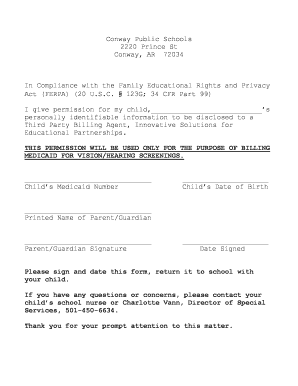 FERPA Compliance Form for Medicaid Billing