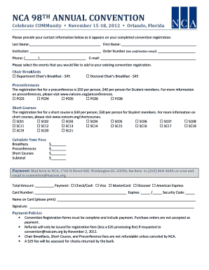 NCA 98th Annual Convention Registration Form