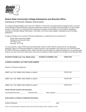 Roane State FERPA Records Release Authorization
