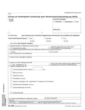 Za282 - Antrag auf nachtrgliche Ausstellung einer Warenverkehrsbescheinigung WVB Formular forms2web electronic forms