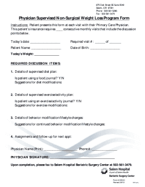 Physician Supervised Non-Surgical Weight Loss Program Form