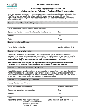 Alameda Alliance Health Authorization Form