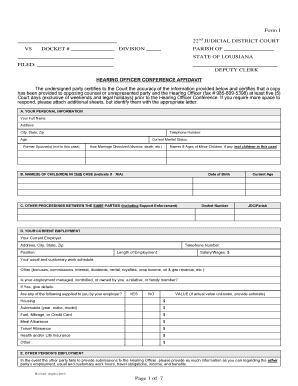 Louisiana Hearing Officer Conference Affidavit