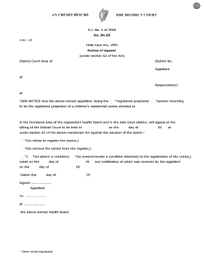 Honda outboard year chart - District Court Rules Schedule C - form no 8465 Notice of Appeal under section 62 of the Act