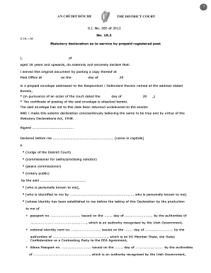 Statutory Declaration of Service by Prepaid Registered Post