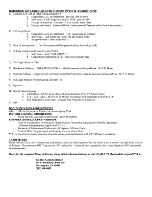 Customs Power of Attorney Form