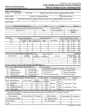 Form I-643 for Refugee/Asylee Adjustment Status