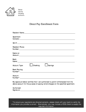 Pierce County Housing Authority Direct Pay Enrollment Form