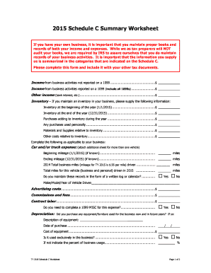 2015 Schedule C Summary Worksheet