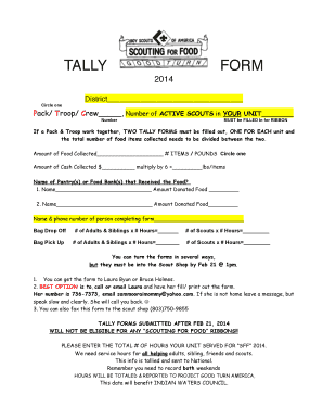 Scouting for Food Tally Form