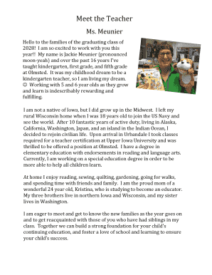 Teacher Introduction and Information Form