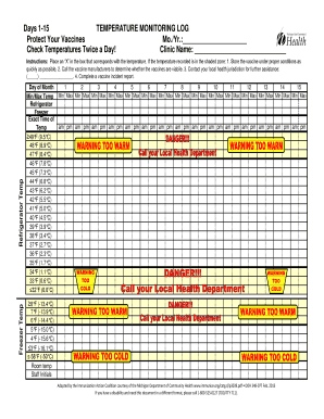 Temperature Monitoring Log for Vaccines