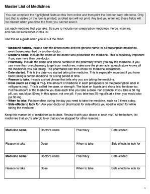 Master List of Medicines Form