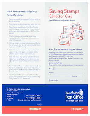 Isle of Man Post Office Saving Stamps Terms & Conditions