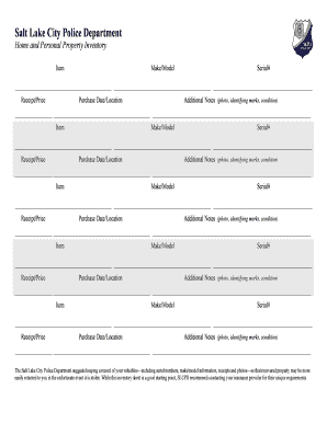 Salt Lake City Police Department Home Inventory Form