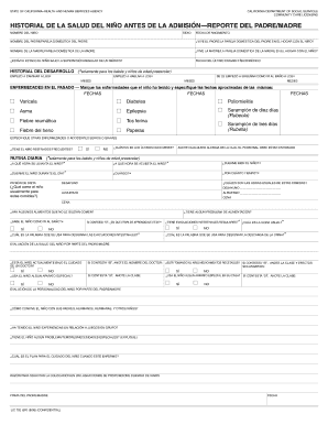 Historial de la salud del niño antes de la admisión—reporte del padre/madre