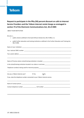 South African Schools Internet Discount Request Form