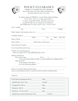 Salt Lake City Police Clearance Form